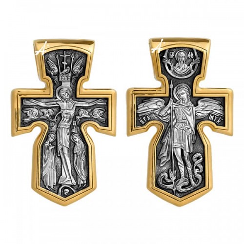 Серебряный крест с позолотой Знамение Божия Матерь Михаил Архангел 293270