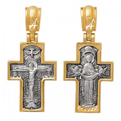 Серебряный крест с позолотой Покров Пресвятой Богородицы 293277