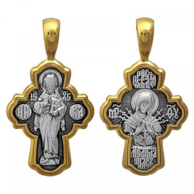 Серебряный крестик без распятия икона Семистрельная с позолотой 293294
