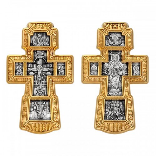Серебряный крест с позолотой Державная Божия Матерь Святая Троица 293322