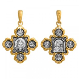 Серебряный крест с позолотой Александр Невский Иоанн Кронштадтский Казанская Божия Матерь Ксения Петербургская 299342