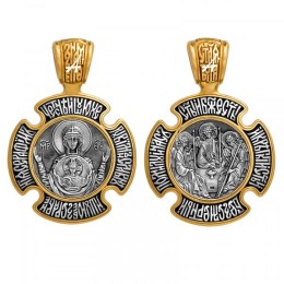 Серебряный крест с позолотой Знамение Божия Матерь Святая Троица 299345