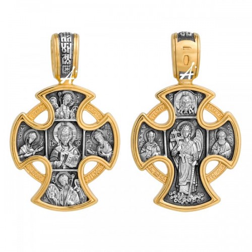 Серебряный крест с позолотой Алексий Богородица Петр Тихон 299351