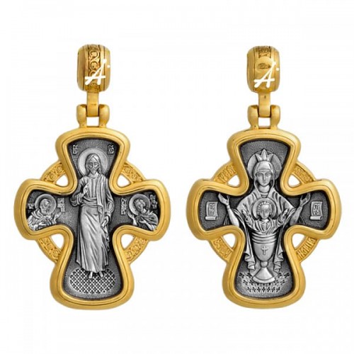 Серебряный крест с позолотой Господь Вседержитель Неупиваемая Чаша Божия Матерь 336919