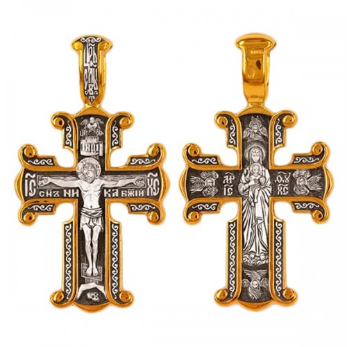 Серебряный крест с позолотой Валаамская Божия Матерь 340093