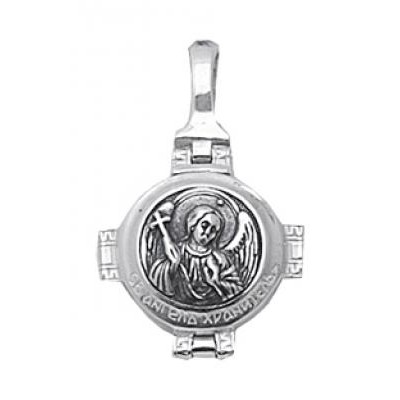 Серебряный круглый кулон мощевик православный с Ангелом 295648