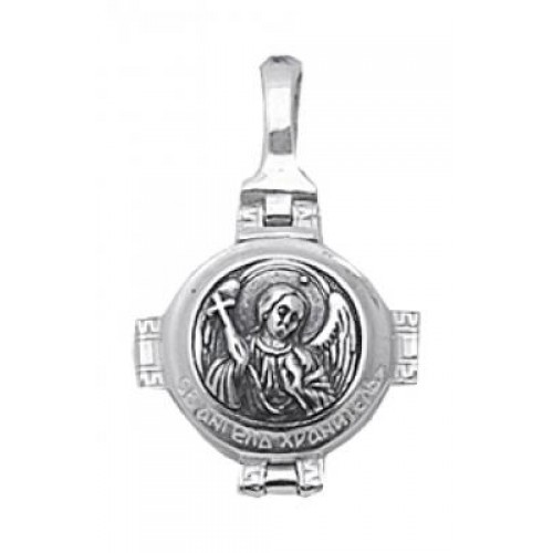 Серебряный круглый кулон мощевик православный с Ангелом 295648