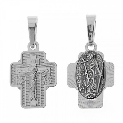 Крестильный серебряный крестик с иконой Ангела для мальчика 342544