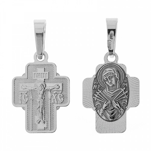 Серебряный крестильный крестик Семистрельная Божья Матерь 342546