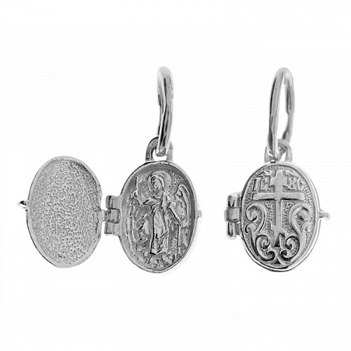 Медальон православный складень серебряный с Ангелом и крестиком 342628