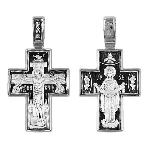 Мужской крестик прямой нательный с иконой Покрова Богородицы 344430