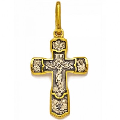 Серебряный крестик с позолотой Петр и Павел 12052
