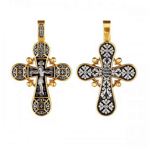 Женский серебряный крест с распятием и молитвой 16174
