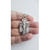 Крест нательный серебряный мужской (размер 48х22 мм; 8,21 гр) с надписью "Иисус Сын Божий", арт. 16757
