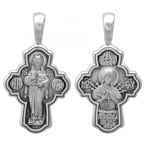 Серебряный крестик без распятия Семистрельная Божья Матерь 17141