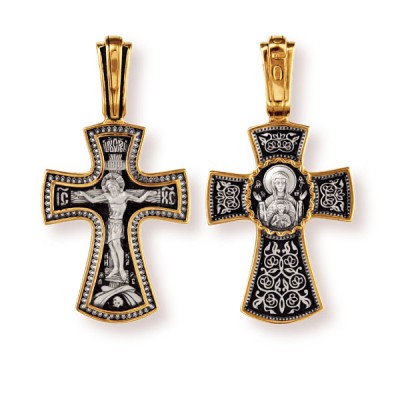 Крестик серебряный с позолотой Знамение 17163