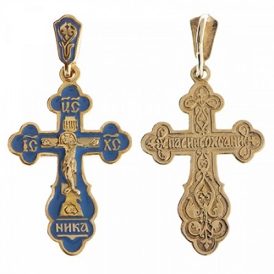 Крестик с голубой эмалью 19028