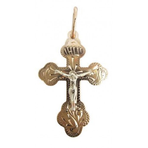 Серебряный крестик с позолотой православный мужской нательный 26318