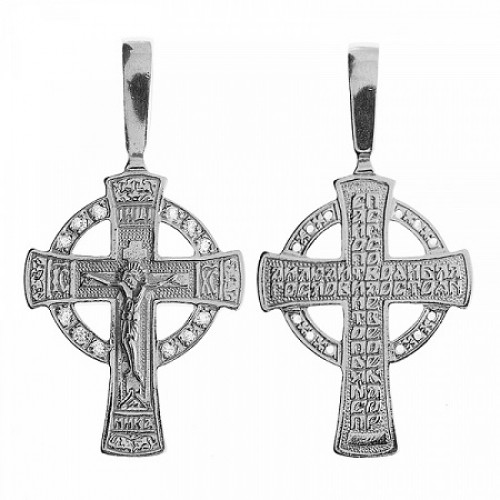 Православный крестик из серебра с фианитами 27933