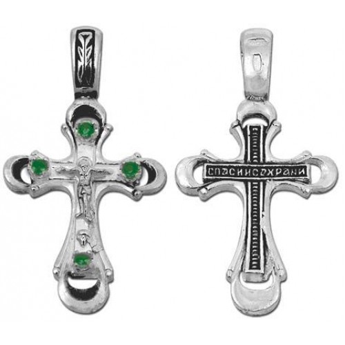 Крест серебряный православный с фианитами 28076
