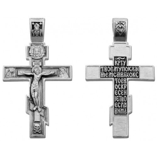 Прямой православный крестик из белого серебра 38146