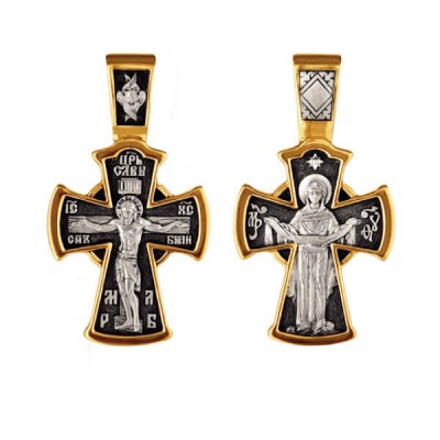 Крестик серебряный с позолотой Покров Богородицы 39405