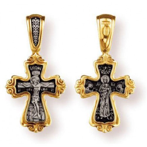 Крестик серебряный с позолотой Богородица 40648