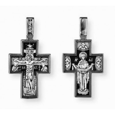 Серебряный крестик мужской Покров Богородицы 42717