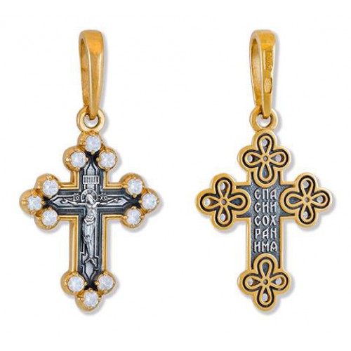 Крестик женский православный серебряный с фианитами 44245