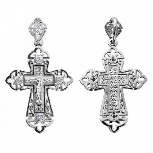 Крестик серебряный с камушками женский 45055