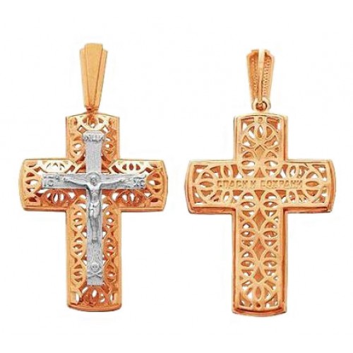 Крест православный нательный из серебра с позолотой мужчине 45650