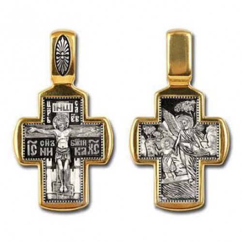 Православный крестик серебряный с Ангелом Хранителем