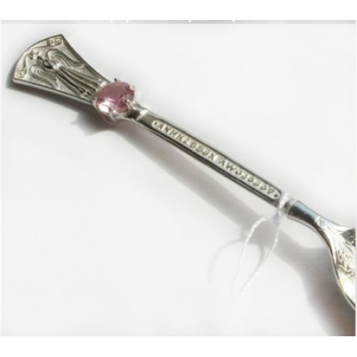 Серебряная ложка Ангел Дорогому крестнику розовый фианит