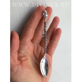 Серебряная ложечка (размер 12 см) Виноградная лоза и Ангелочек чернение надпись, арт. 47732