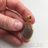 Позолоченная подвеска Николай Чудотворец (диаметр 28 мм) круглая серебро с позолотой, арт. 336944