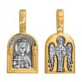 Позолоченная подвеска Елена с Ангелом на обороте, форма иконки - арка, арт. 336966