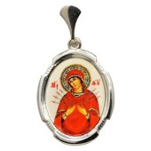 Серебряная подвеска Семистрельная Божия Матерь цветная овальная