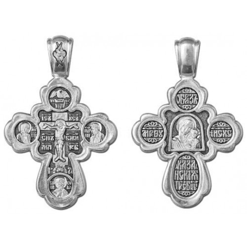Женский крестик из серебра Казанская и святые 36896