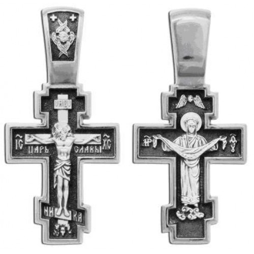 Серебряный крестик для мальчика на крестины Покров Богородицы 39823