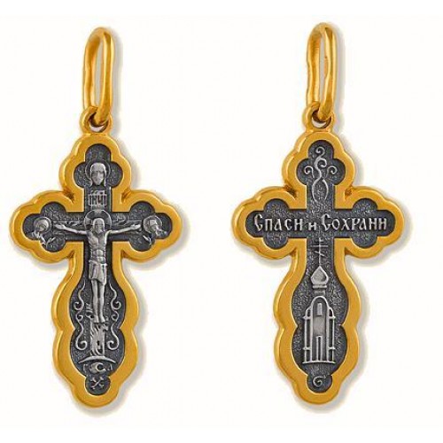 Крест нательный православный из серебра с позолотой