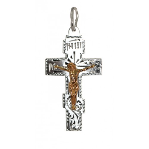 Крест мужской православный с золотым распятием 34795