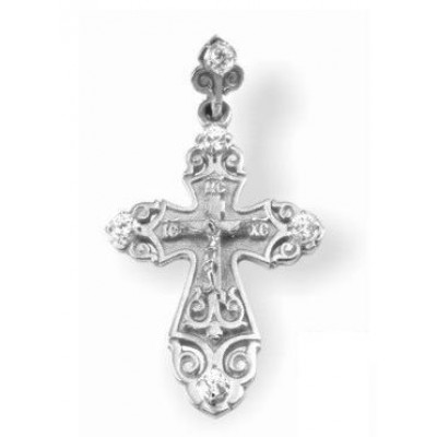 Серебряный крестик женский с камнями 45054