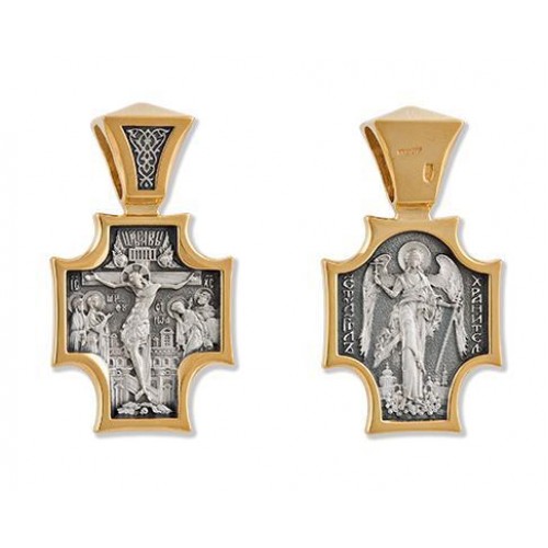 Православный крестик из серебра с Ангелом Хранителем