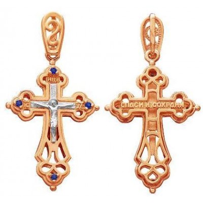 Крест православный серебро с позолотой 4 фианита 45661