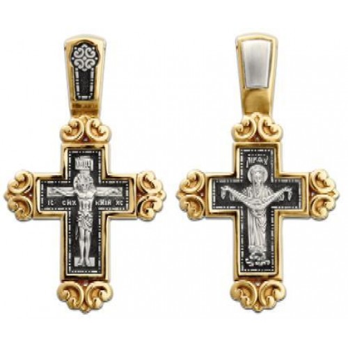 Крестик серебряный с позолотой Покров Богородицы 41310