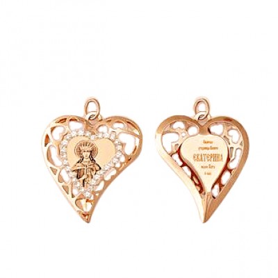 Золотой кулон сердце с иконой святая Екатерина 41977