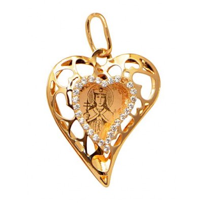 Золотой кулон сердце с иконой святая Ирина 41976