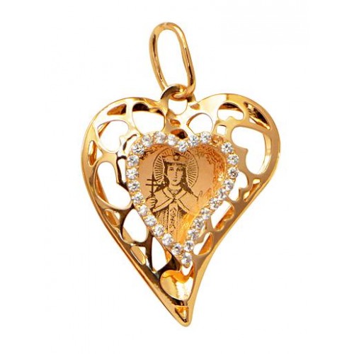 Золотой кулон сердце с иконой святая Ирина 41976