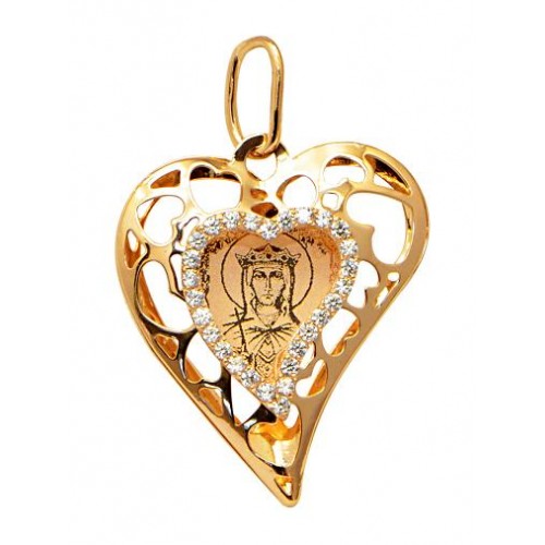 Золотой кулон сердце с иконой святая Людмила 41958