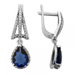 Серебряные серьги православные с синим фианитом 298525